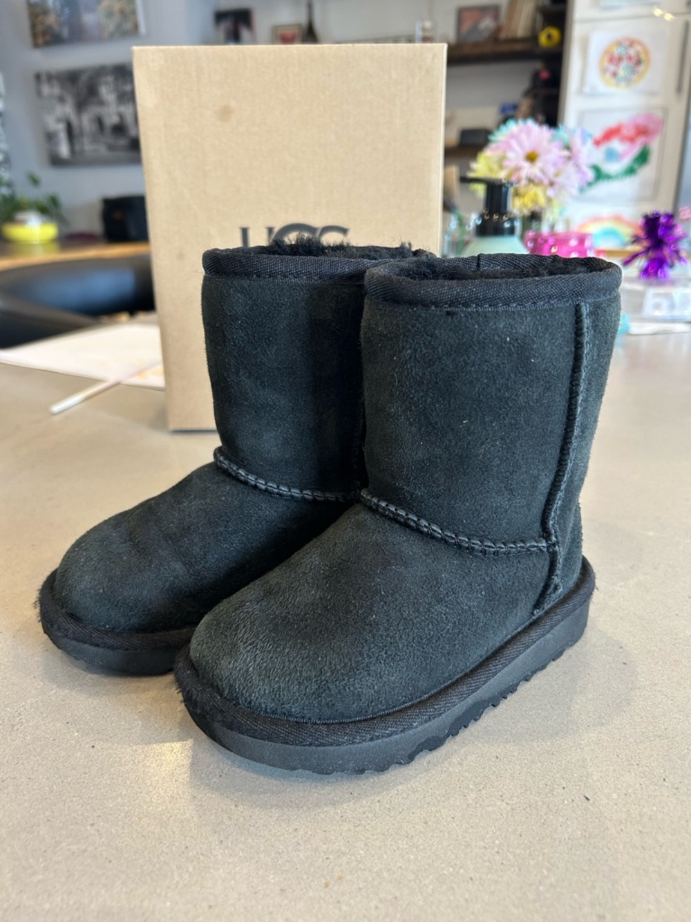 UGG Kids Black Suede Short Boots